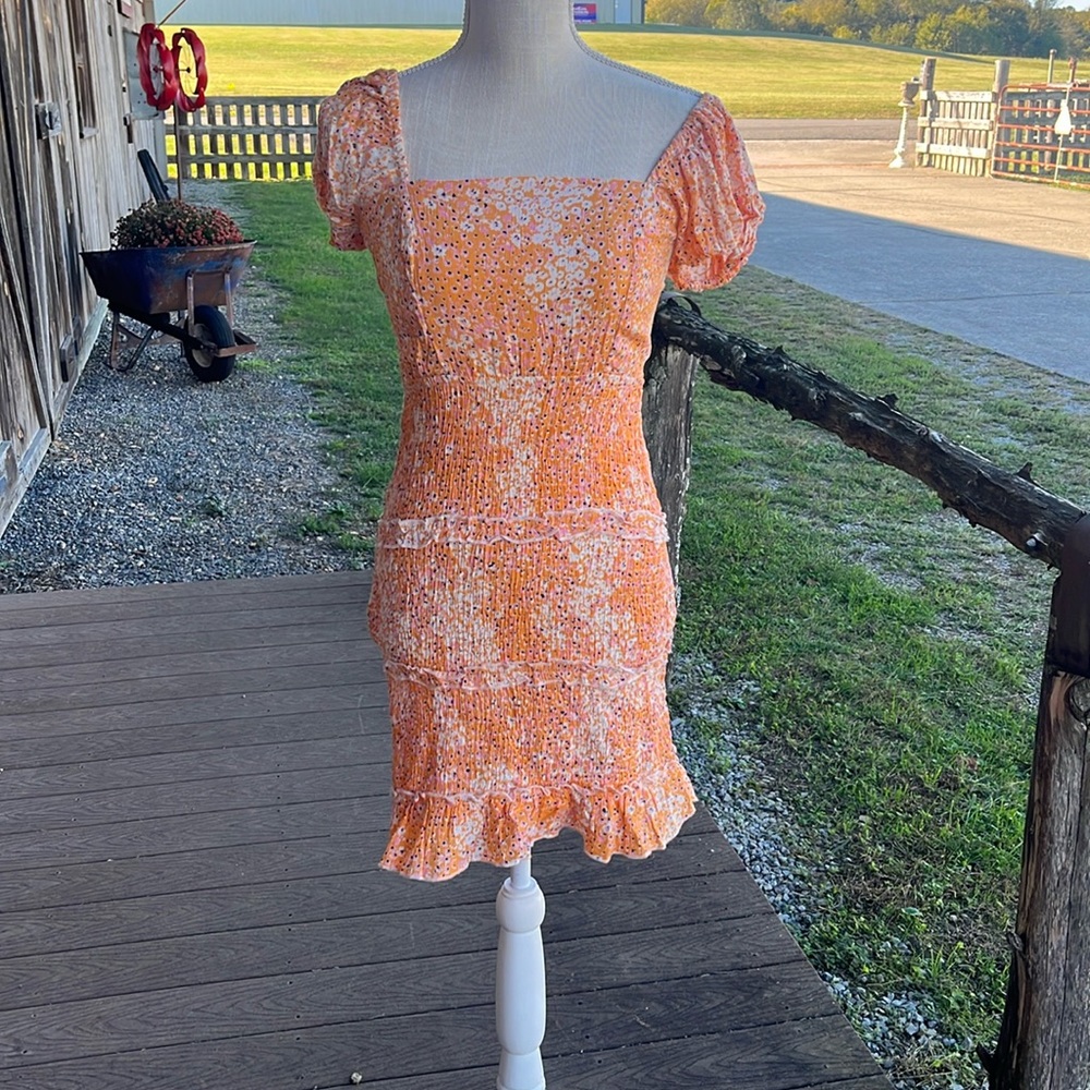 Sim & Sam Mini DRESS SMALL JUNIORS orange form fitting 2009